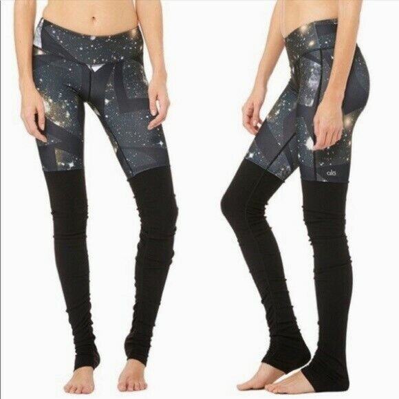 Alo Yoga Goddess Leggings in Vapor Space Black Ribbed Leggings Womens XS - Picture 1 of 9